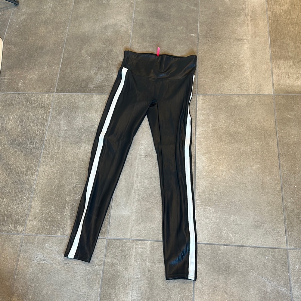SPANX Faux Leather Leggings Side Stripe White M